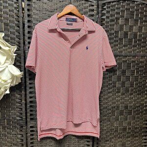 Polo Ralph Lauren Mens Polo Performance Stripes Red White Collar Shirt Size Lar